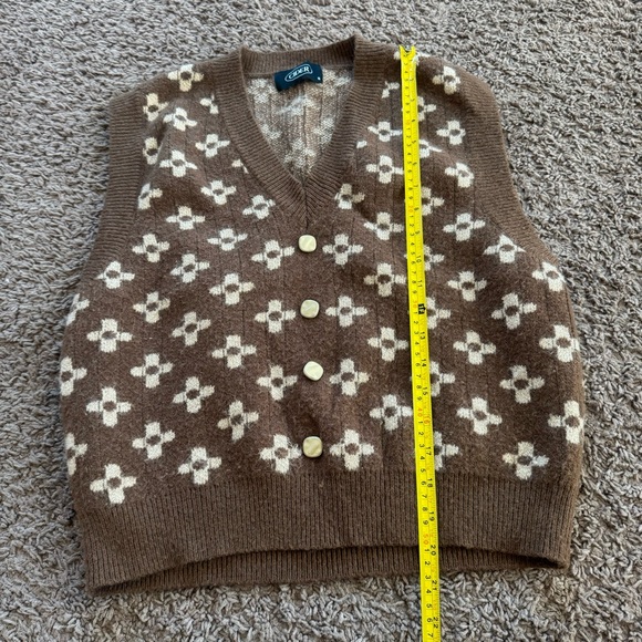Cider Brown Floral Retro Crop Sweater Vest Designer LV S - Picture 6 of 7